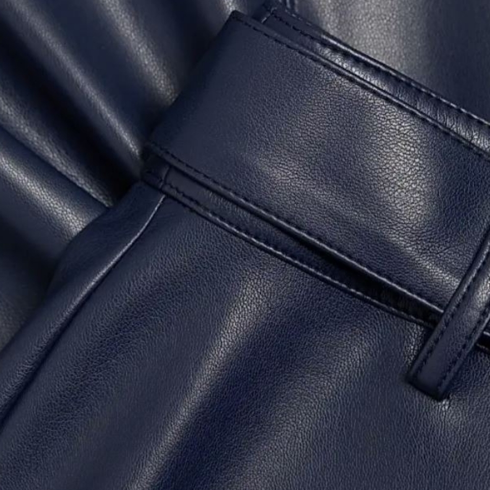 🌟 Elie Tahari Kris Belted Faux Leather Skirt, Peacoat Blue (4) - Picture 7 of 16